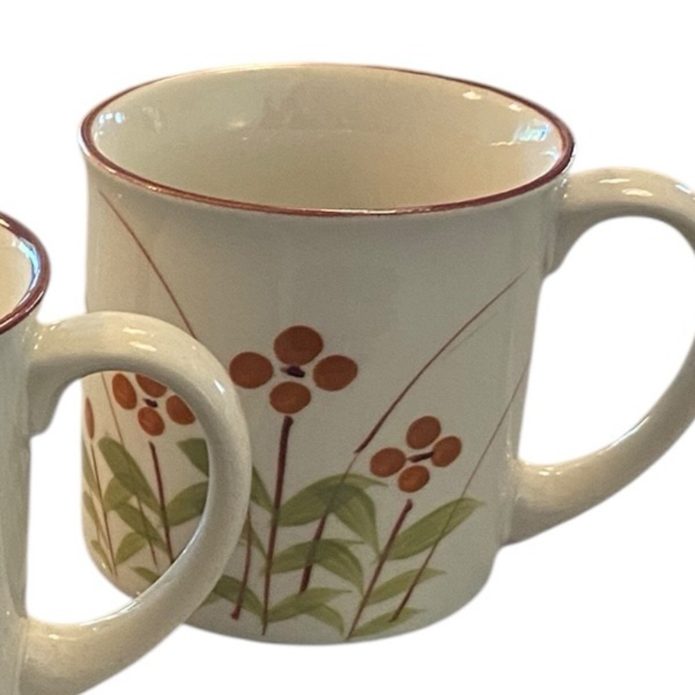 Vintage 70s stoneware Otagiri / Korean Mugs Hand-painted floral botanical. - Picture 7 of 8